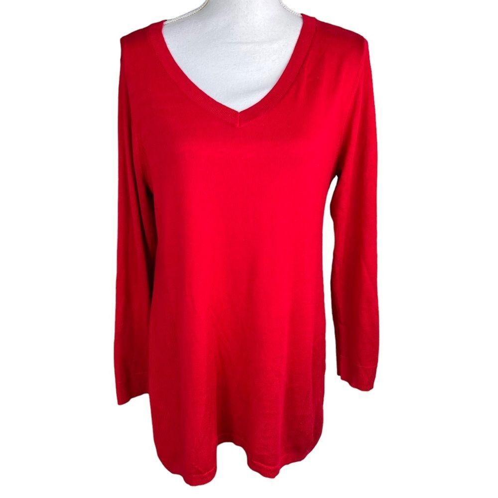 Red Tunic Knit Lightweight Sweater Top Large V Neck Apt 9